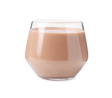 Lezzetli çikolatalı süt, beyaz bardakta.