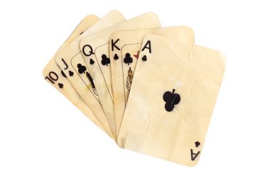 Beyazda izole edilmiş eski tip oyun kartları