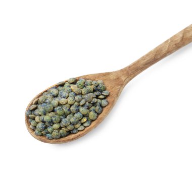 Tahta kaşıkta çiğ mercimek.