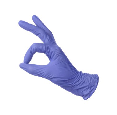 Beyaza izole edilmiş bir nitril tıbbi eldiven.