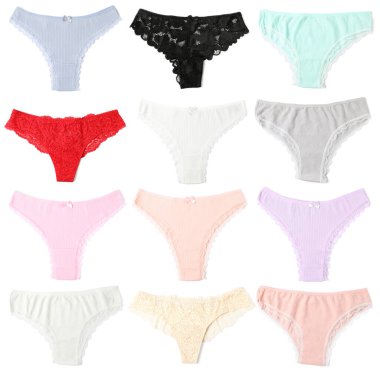 Birçok farklı külot beyaz sette izole edilmiş.