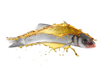 Yağlı taze balıklar beyaz arkaplanda sıçrıyor