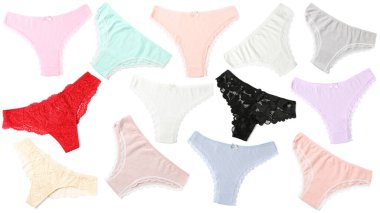 Birçok farklı külot beyaz sette izole edilmiş.