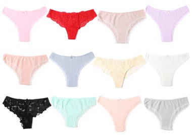 Birçok farklı külot beyaz sette izole edilmiş.