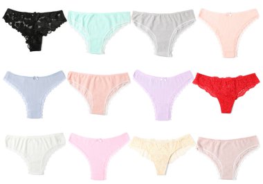 Birçok farklı külot beyaz sette izole edilmiş.