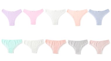 Birçok farklı külot beyaz sette izole edilmiş.