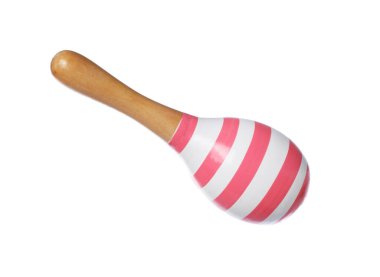 Renkli oyuncak Maraca beyazda izole edilmiş. Çocukların müzik aleti.