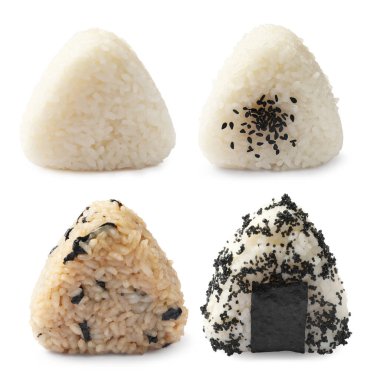 Lezzetli onigiri beyaz sette izole edilmiş. Japon yemeği