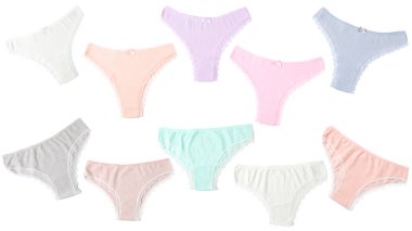 Birçok farklı külot beyaz sette izole edilmiş.