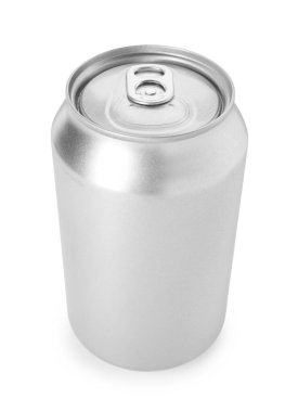 Boş bir teneke kutu beyaza izole edilmiş.