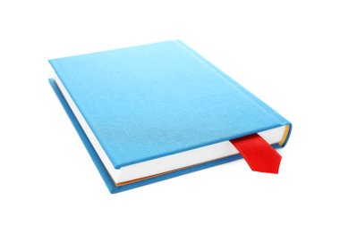 Beyaz üzerine izole edilmiş kırmızı kurdele yer imi olan kitap