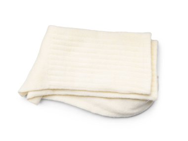 Bir çift bej çorap beyaza izole edilmiş, üst manzara