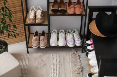 Girişte bir sürü farklı ayakkabı var.