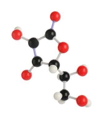 C vitamini molekülü beyaza izole edilmiş. Kimyasal model