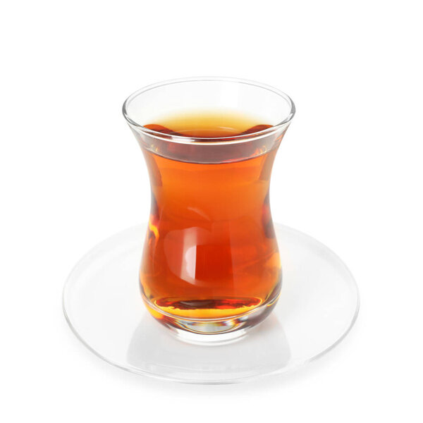 Traditional Turkish tea in glass isolated on white