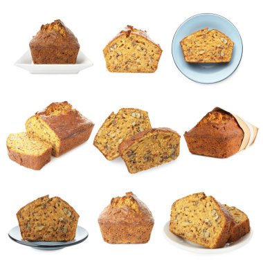 Lezzetli havuçlu kek, beyaz üzerine izole edilmiş.