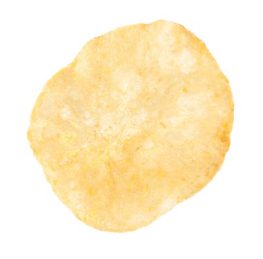 Beyaza izole edilmiş lezzetli bir patates cipsi.