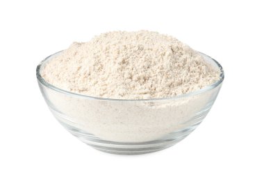 Beyaz kasedeki kahverengi pirinç unu.