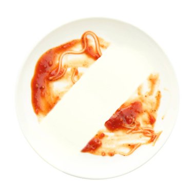 Kirli plaka beyaz, üstten görünüyor. Bulaşık yıkama işlemi