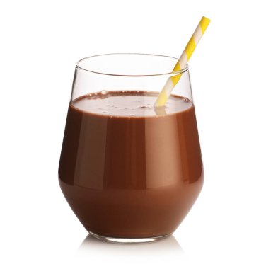 Lezzetli çikolatalı süt, beyaz bardakta.