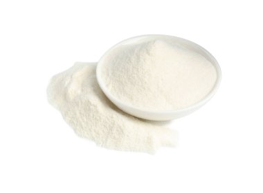 Kasedeki kolajen tozu beyaza izole edilmiş.