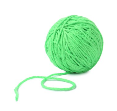 Ball of light green yarn isolated on white