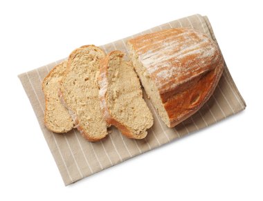 Taze ekmek parçaları beyaza izole edilmiş, üst manzara