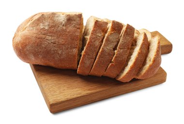 Beyaz üzerine izole edilmiş taze ekmek parçaları.