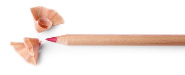 Güzel bir dudak kalemi ve talaşlar beyaz, üst manzara