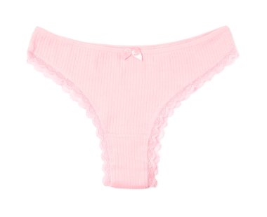 Kadın iç çamaşırı. Güzel pembe külotlar, beyaz manzarada izole edilmiş.
