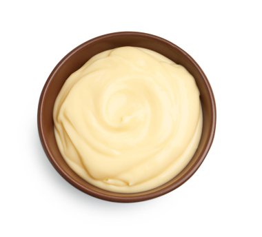 Lezzetli vanilyalı puding beyaz, üst manzara izole