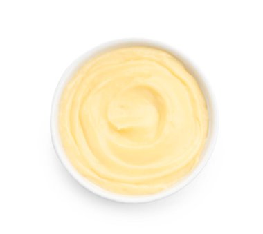 Lezzetli vanilyalı puding beyaz, üst manzara izole