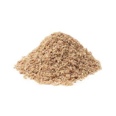 Süper yemek. Beyaza izole edilmiş kişniş tozu yığını