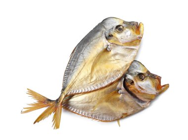 Kurutulmuş ay balığı beyazda izole, üst manzara