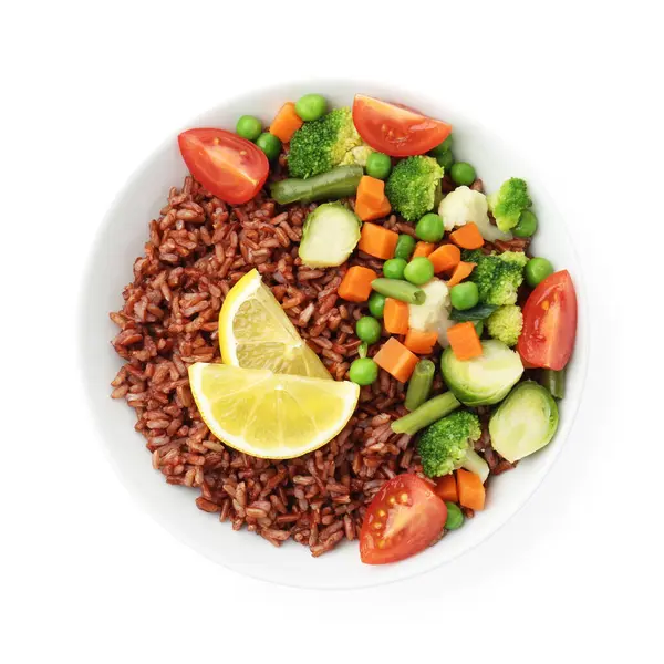 Sebzeli ve limon dilimli nefis kahverengi pirinç.