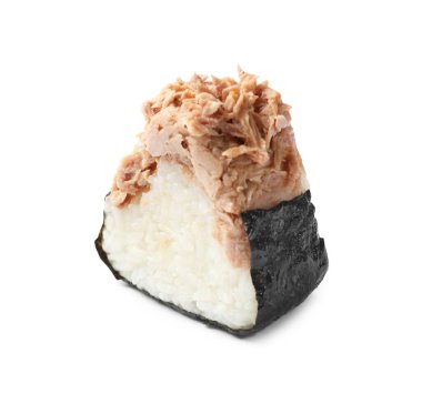 Lezzetli onigiri (Japon pirinç topu) ve beyaz arka planda ton balığı