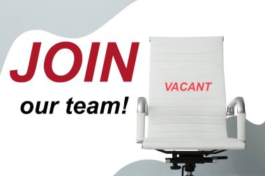 Takımımıza katıl. Boş ofis sandalyesi ve renk arkaplanı boş. İşe alım konsepti