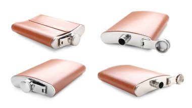 Kalça tüpü beyaza izole edilmiş, kolaj. Farklı taraflar