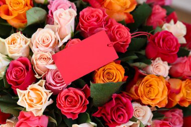 Boş kartla güzel güller, üst manzara.