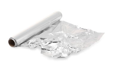 Alüminyum folyo üzerinde beyaz izole rulo