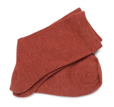 Bir çift kırmızımsı kahverengi çorap beyaz, üst görünümde izole