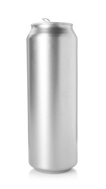 Bir gümüş teneke kutu beyaza izole edilmiş