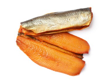 Lezzetli tütsülenmiş fileto balıklar beyaz, üst manzara