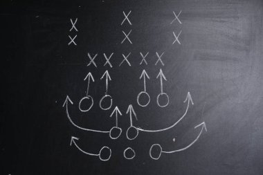 Arka plan olarak Amerikan futbol oyunu şemasına sahip tebeşir tahtası, yakın plan