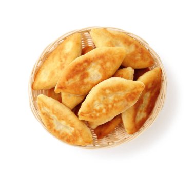 Lezzetli kızarmış pirizky (doldurulmuş turtalar) beyaz, üst görünümde izole