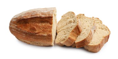 Beyaz üzerine izole edilmiş taze ekmek parçaları.