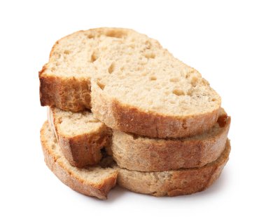 Beyaz üzerine izole edilmiş taze ekmek parçaları.