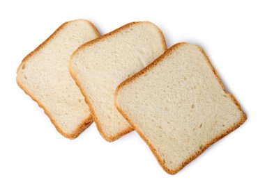 Bir parça taze ekmek, beyaza izole edilmiş, üst manzara.