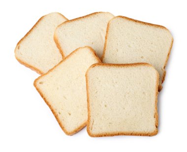 Bir parça taze ekmek, beyaza izole edilmiş, üst manzara.