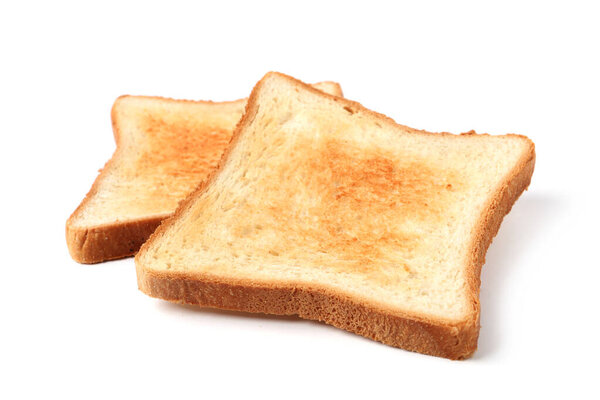 Slices of tasty toasted bread isolated on white